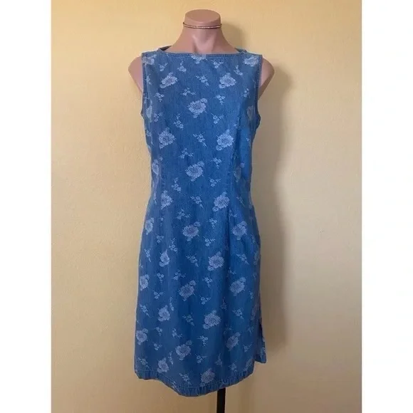 Liz Claiborne | Dresses | Liz Claiborne Sleeveless Embroidered Floral  Lightweight Denim Dress Size 4 | Poshmark